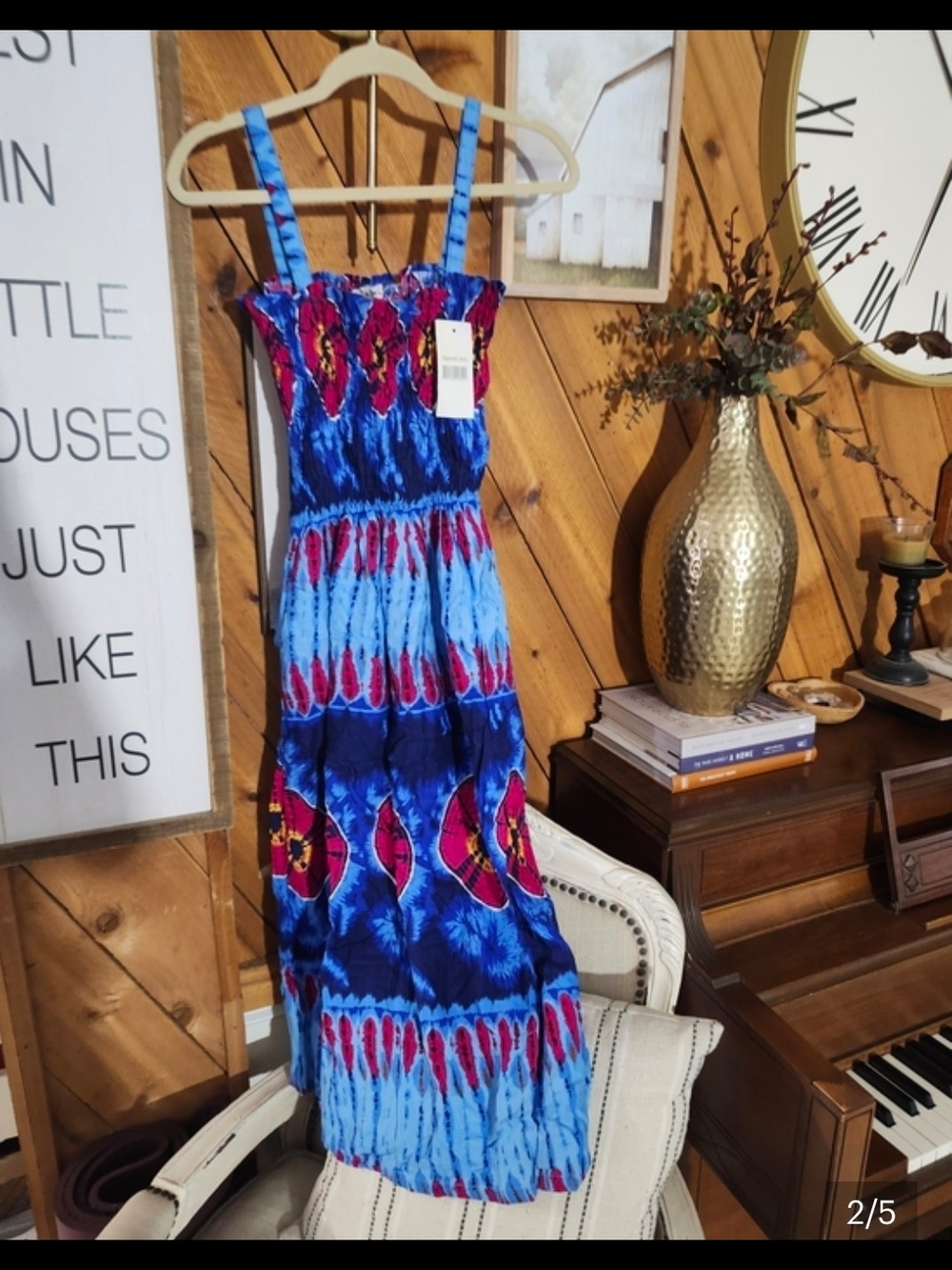 Just Love Boho Tie-Dye Midi Sun Dress Beachy Boho Comfort - Picture 2 of 6